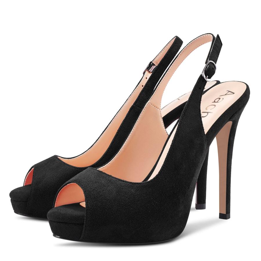 【並行輸入品】Aachcol Women Pumps Round Peep Open Toe Slingback Stiletto Highの画像