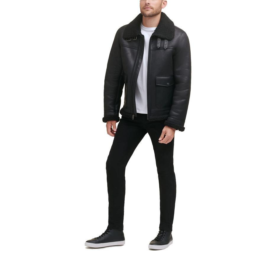 【並行輸入品】Levi's Men's Faux Shearling Rancher Aviator Jacket, Black, Mediuの画像