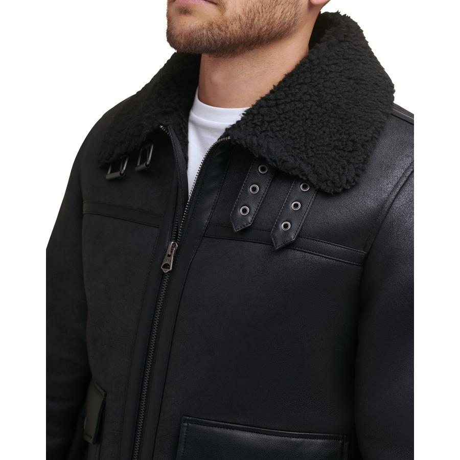 【並行輸入品】Levi's Men's Faux Shearling Rancher Aviator Jacket, Black, Mediuの画像