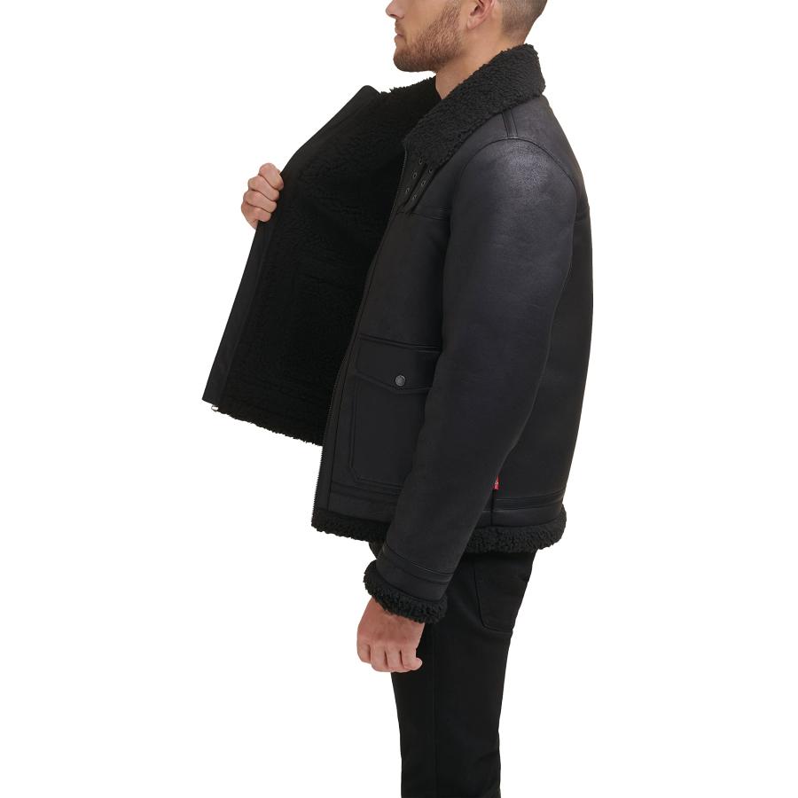 【並行輸入品】Levi's Men's Faux Shearling Rancher Aviator Jacket, Black, Mediuの画像
