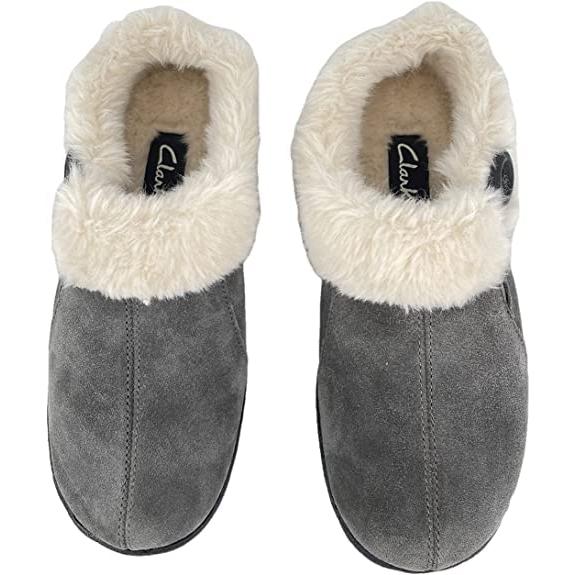 【並行輸入品】Clarks (クラークス) レディース スエードレザースリッパ ゴア&バンジーフェイクファー裏地 屋内 屋外 ハウススリッパ