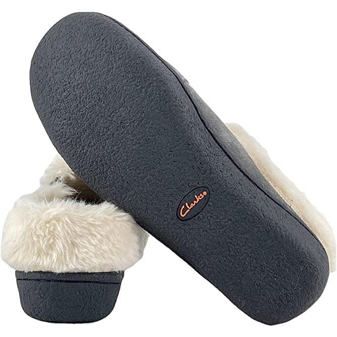 【並行輸入品】Clarks (クラークス) レディース スエードレザースリッパ ゴア&バンジーフェイクファー裏地 屋内 屋外 ハウススリッパ