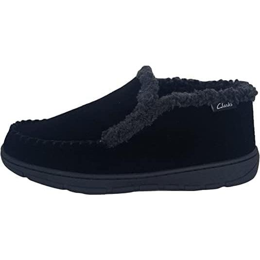 【並行輸入品】Clarks Indoor Outdoor Black House Slippers Suede Leather Sherpa L_2