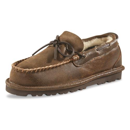 【並行輸入品】Guide Gear ダブルフェイス ムートン メンズ モカシンスリッパ レザー ファー裏地 暖かい スリッポン プルオンラウンジの画像