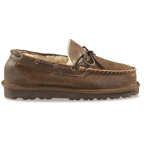 【並行輸入品】Guide Gear ダブルフェイス ムートン メンズ モカシンスリッパ レザー ファー裏地 暖かい スリッポン プルオンラウンジの画像