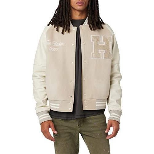 【並行輸入品】Hudson Jeans Men's Bomber Varsity Jacket, Cream, XLの画像