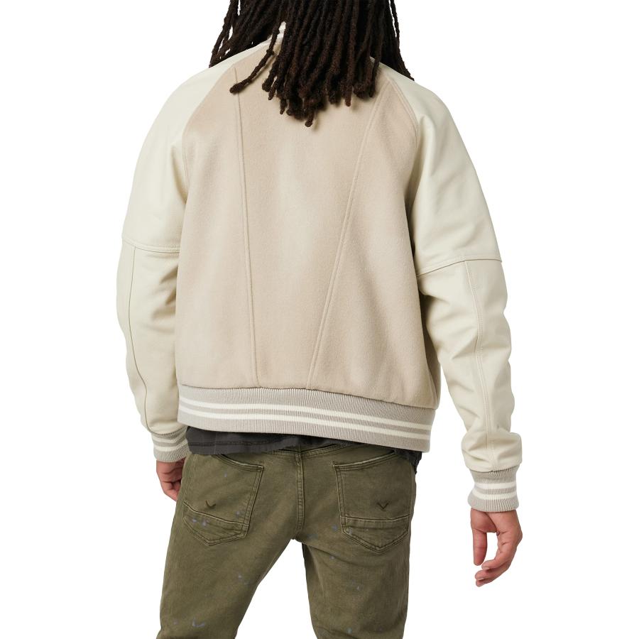 【並行輸入品】Hudson Jeans Men's Bomber Varsity Jacket, Cream, XLの画像