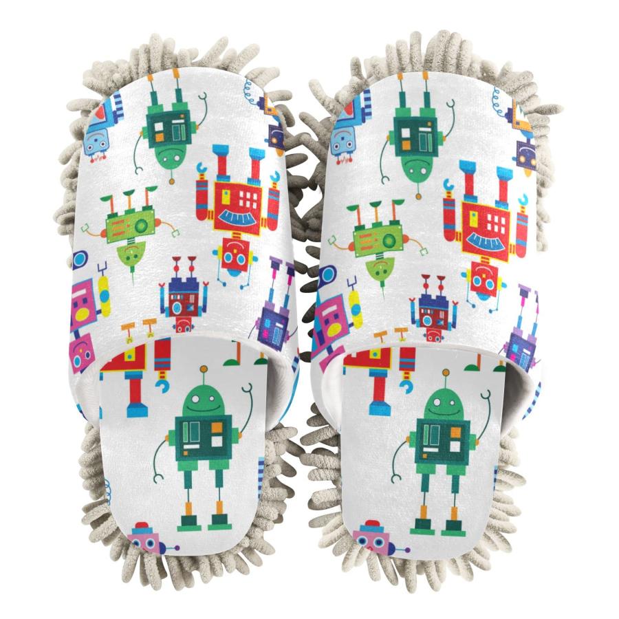 【並行輸入品】Microfiber Cleaning Slippers Cute Robots Washable Mop Shoes Slip_2