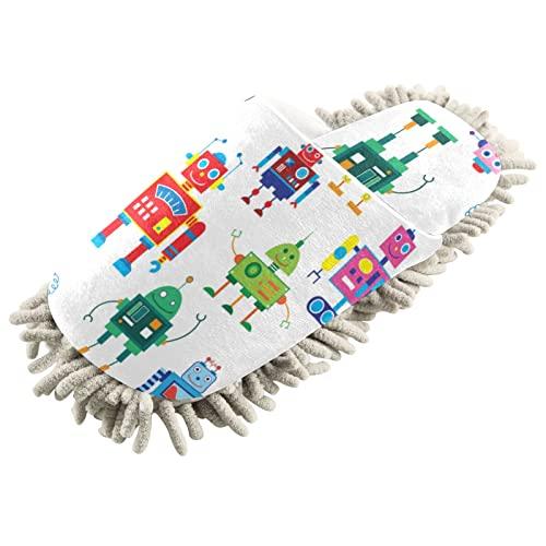 【並行輸入品】Microfiber Cleaning Slippers Cute Robots Washable Mop Shoes Slip_3