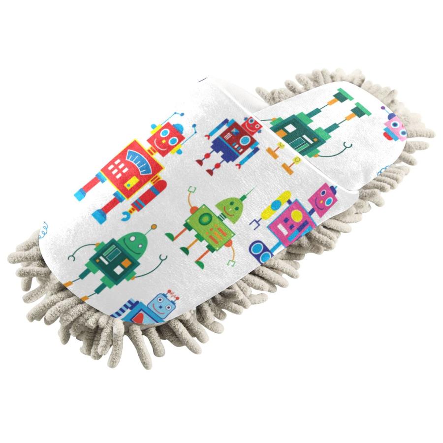 【並行輸入品】Microfiber Cleaning Slippers Cute Robots Washable Mop Shoes Slip_5