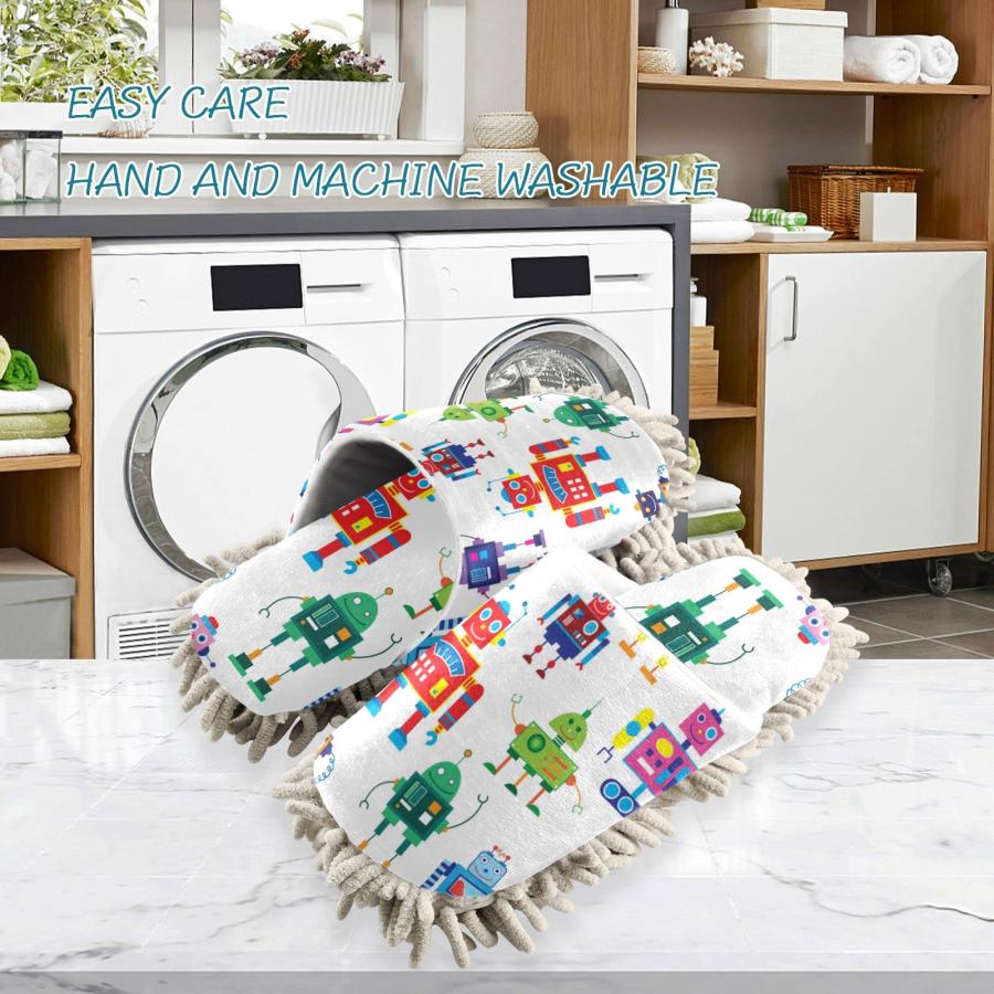 【並行輸入品】Microfiber Cleaning Slippers Cute Robots Washable Mop Shoes Slip_8