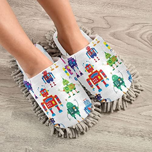 【並行輸入品】Microfiber Cleaning Slippers Cute Robots Washable Mop Shoes Slip_9