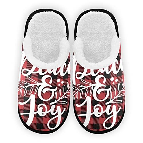 【並行輸入品】Boccsty Peace Joy Spa Slippers Red Black Tartan Plaid Christmasの画像