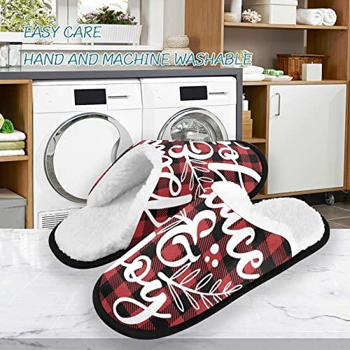 【並行輸入品】Boccsty Peace Joy Spa Slippers Red Black Tartan Plaid Christmasの画像