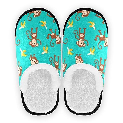 【並行輸入品】JHKKU Women's Men's Monkey Banana Slippers Cozy Fuzzy House Shoeの画像