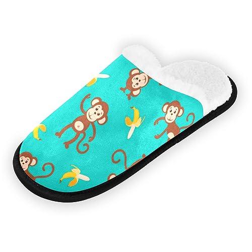 【並行輸入品】JHKKU Women's Men's Monkey Banana Slippers Cozy Fuzzy House Shoeの画像