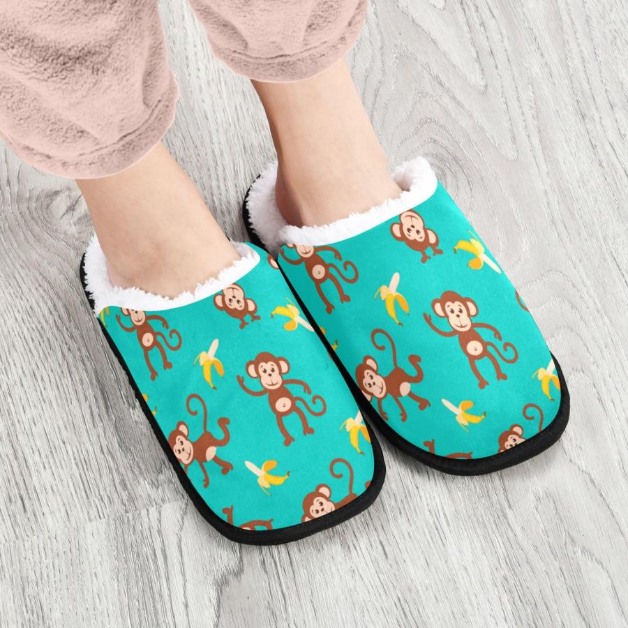 【並行輸入品】JHKKU Women's Men's Monkey Banana Slippers Cozy Fuzzy House Shoeの画像