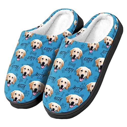 【並行輸入品】Plush Slippers Custom face Photo Dog Cat, Slippers for Women Menの画像