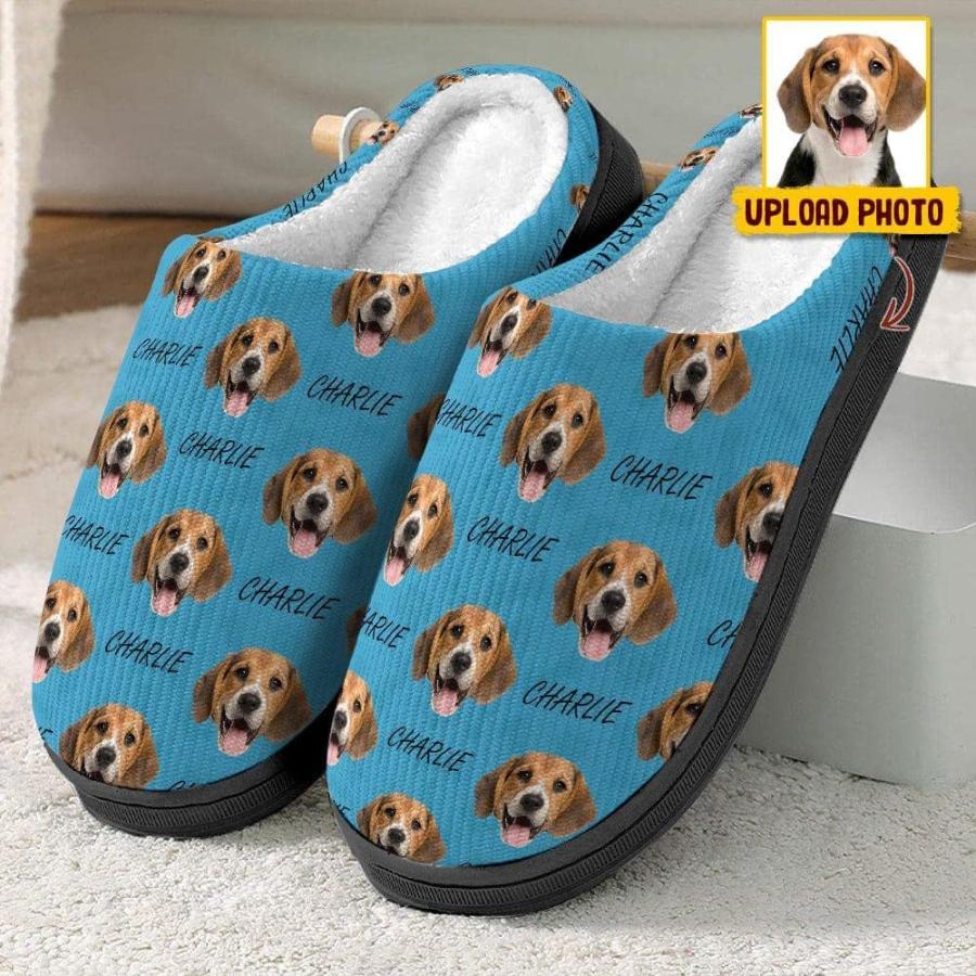 【並行輸入品】Plush Slippers Custom face Photo Dog Cat, Slippers for Women Menの画像