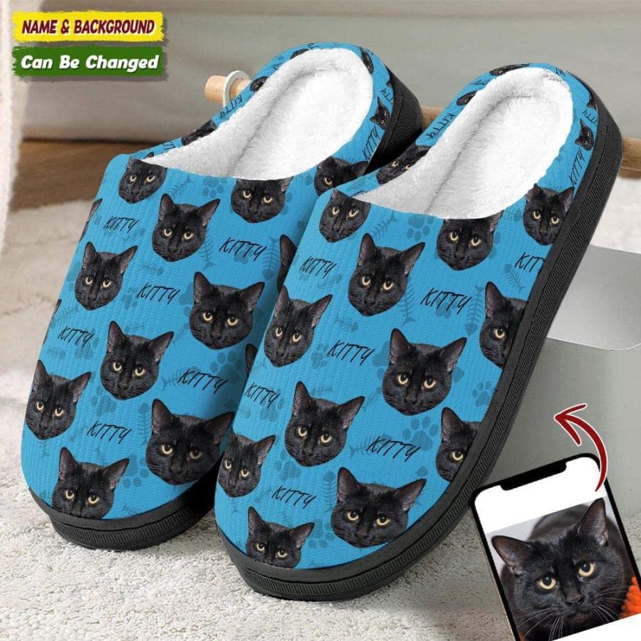 【並行輸入品】Plush Slippers Custom face Photo Dog Cat, Slippers for Women Menの画像