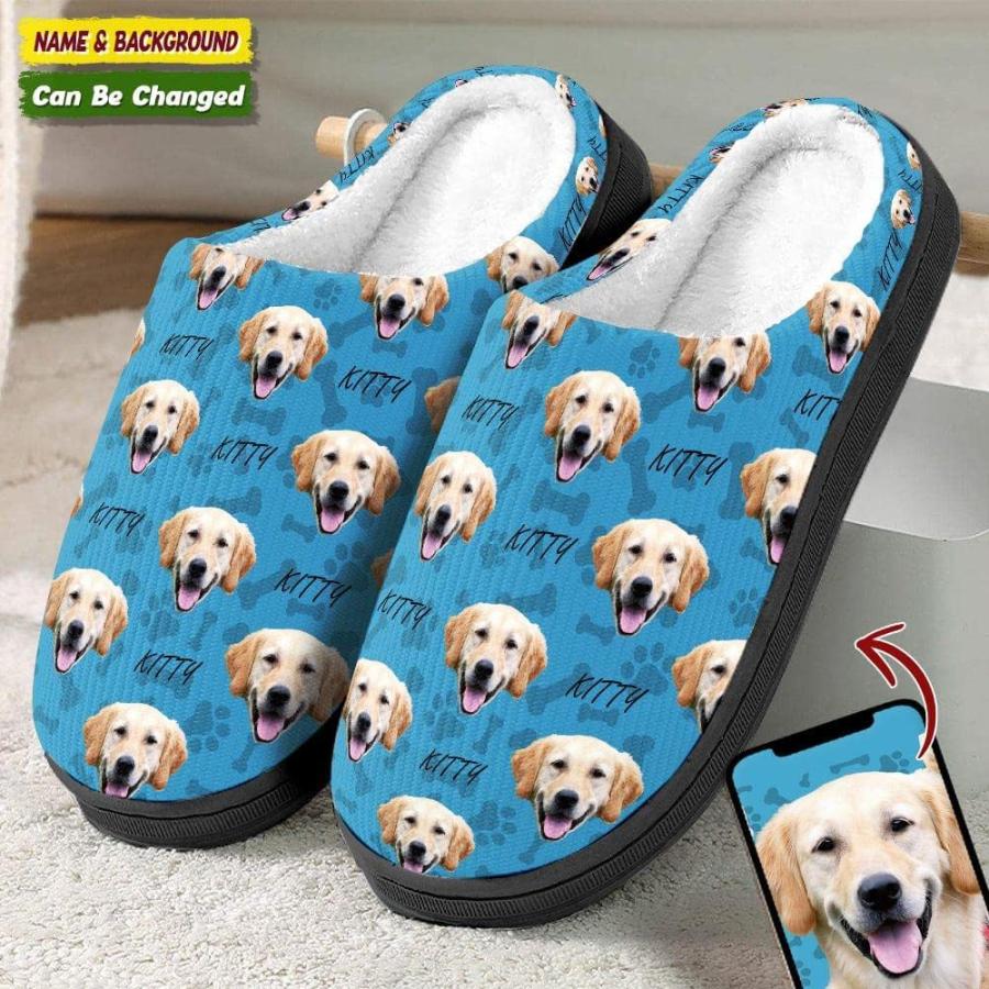 【並行輸入品】Plush Slippers Custom face Photo Dog Cat, Slippers for Women Menの画像