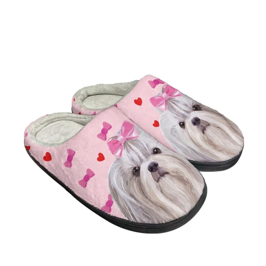 【並行輸入品】Xoenoiee Pink Shih Tzu Pattern Warm Slippers for Men Women Soft_3