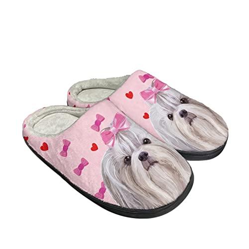 【並行輸入品】Xoenoiee Pink Shih Tzu Pattern Warm Slippers for Men Women Soft_4