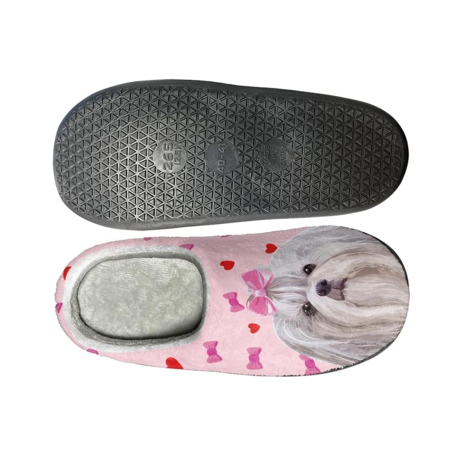 【並行輸入品】Xoenoiee Pink Shih Tzu Pattern Warm Slippers for Men Women Soft_6