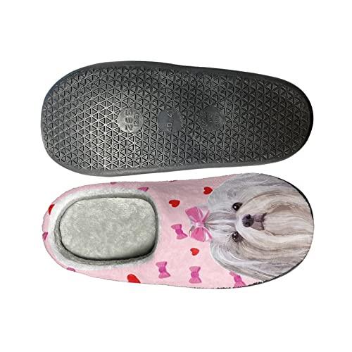【並行輸入品】Xoenoiee Pink Shih Tzu Pattern Warm Slippers for Men Women Soft_7