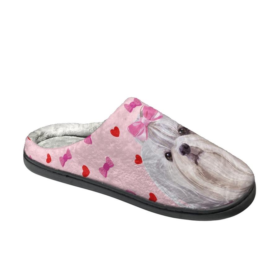 【並行輸入品】Xoenoiee Pink Shih Tzu Pattern Warm Slippers for Men Women Soft_9