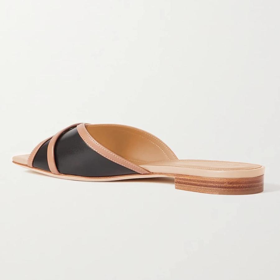【並行輸入品】FOWT Women Open Square Toe Flat Sandals Chic Two Tone Crisscrossの画像