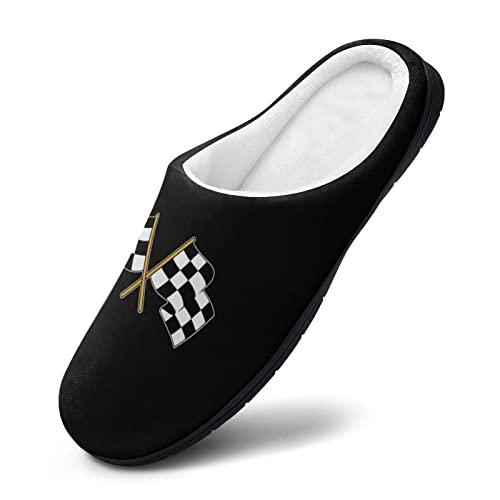 【並行輸入品】Racing Checkered Flag Men's Cotton Slippers Soft Memory Foam wit_7