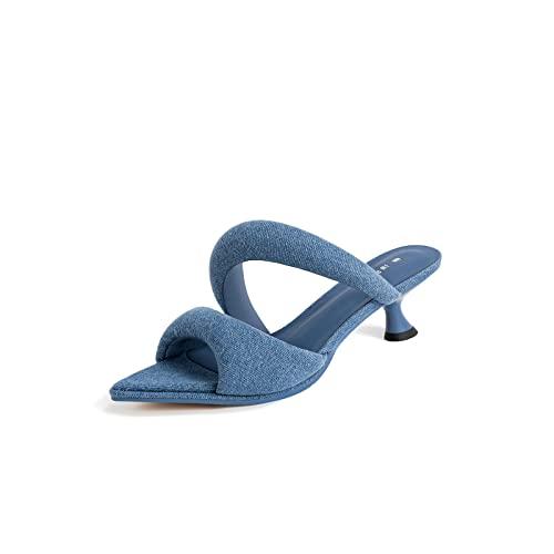 【並行輸入品】[JW PEI] Sara デニムミュール ブルー JW PEI Women's Sara Mule Heeled Sandalsの画像