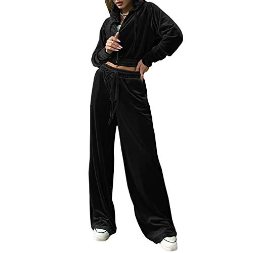 【並行輸入品】Yuemengxuan Women's Two Pieces Outfits Long Sleeve Zip Up Hoodie