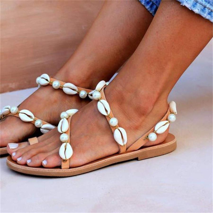 【並行輸入品】Casual Flip Sandals Flat Pearl Decorated Fashion Women's Flops W_3