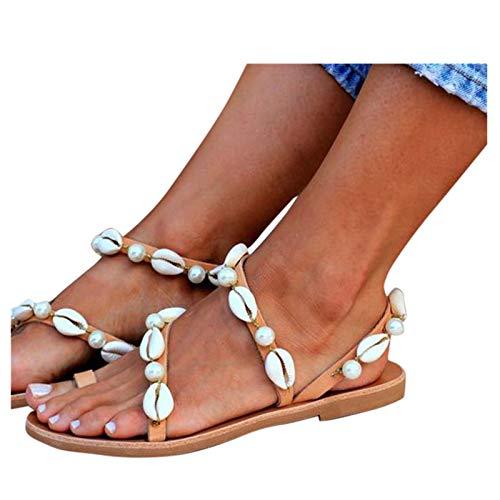 【並行輸入品】Casual Flip Sandals Flat Pearl Decorated Fashion Women's Flops W_7