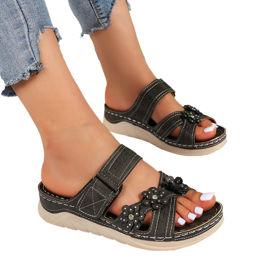 【並行輸入品】Mzluyin Women's Sandals Summer Flowers Decorate Slip On Casual O_3