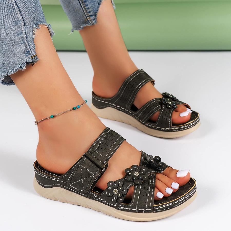 【並行輸入品】Mzluyin Women's Sandals Summer Flowers Decorate Slip On Casual O_9