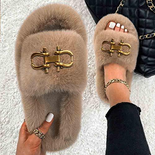 【並行輸入品】VAMPAR Fashion Khaki Designer Evil Eye Decor Women Slippers Furr_5