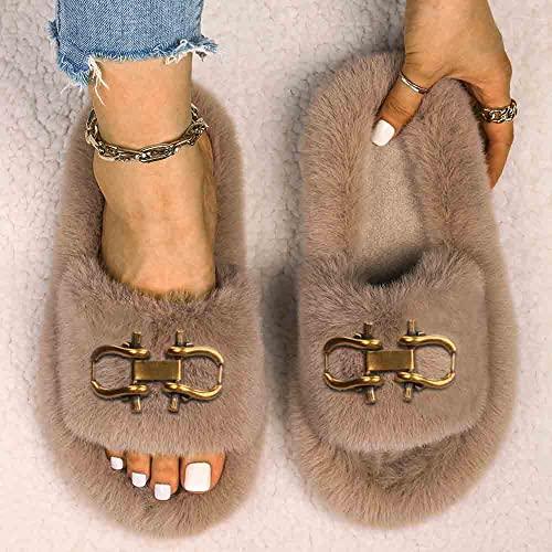 【並行輸入品】VAMPAR Fashion Khaki Designer Evil Eye Decor Women Slippers Furr_8