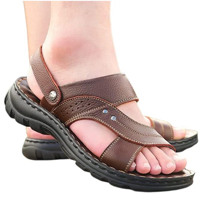 【並行輸入品】EGSUMAIL Men's Open Toe Adjustable Leather Sandals Outdoor Summe_4