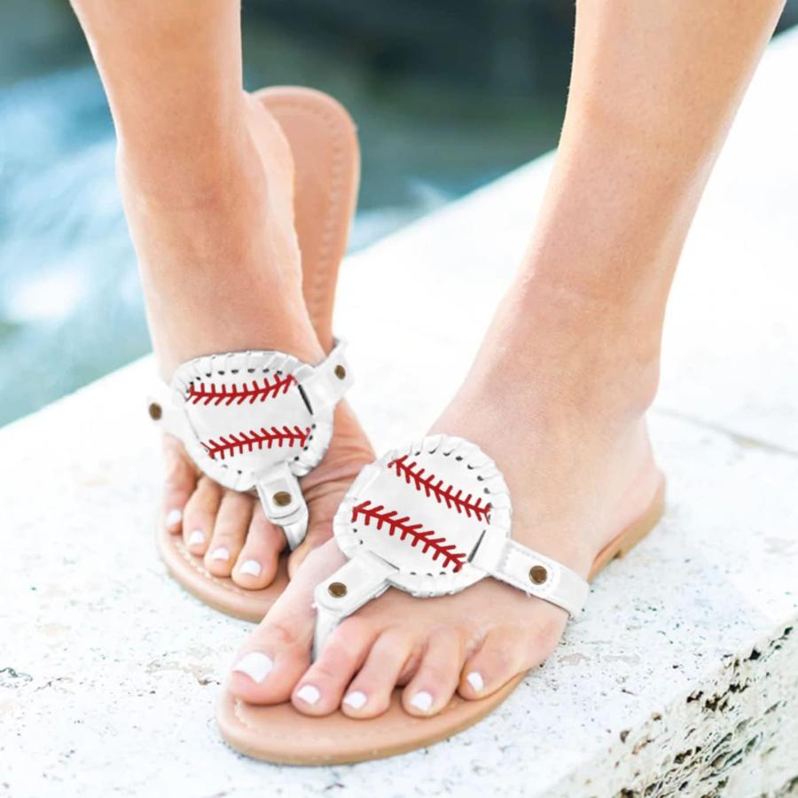 【並行輸入品】Women Softball Printed Sandals Flip Flops Comfortable Outdoor Beの画像