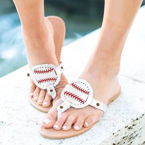【並行輸入品】Women Softball Printed Sandals Flip Flops Comfortable Outdoor Beの画像