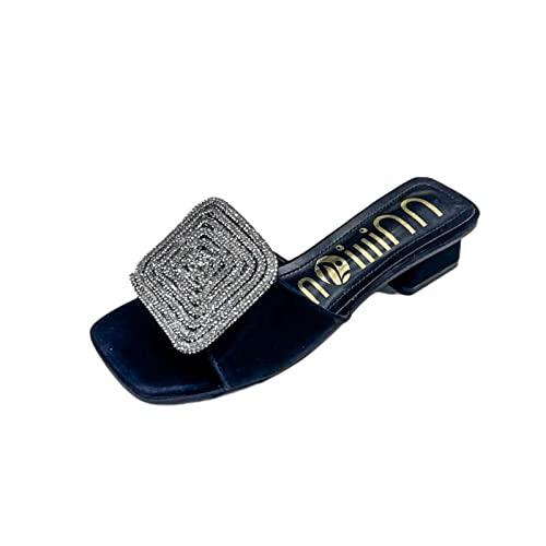 【並行輸入品】ORNVEION Women’s Bling Rhinestone Square Chunky Heel Sandals,Cryの画像