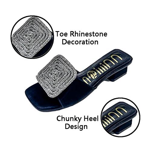 【並行輸入品】ORNVEION Women’s Bling Rhinestone Square Chunky Heel Sandals,Cryの画像