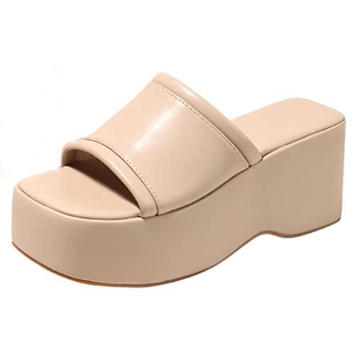 【並行輸入品】Makmeoyw Platform Slides for Women Dress Mules with High Heel Slの画像