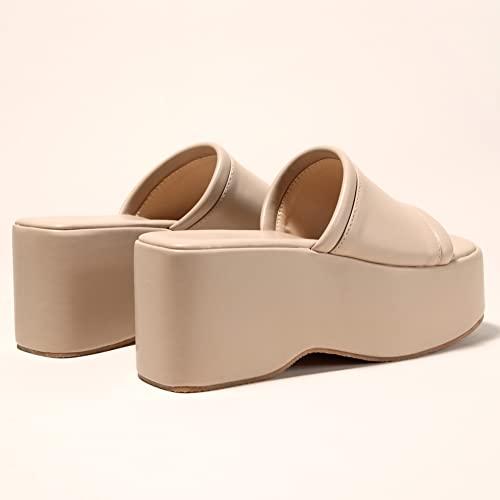 【並行輸入品】Makmeoyw Platform Slides for Women Dress Mules with High Heel Slの画像