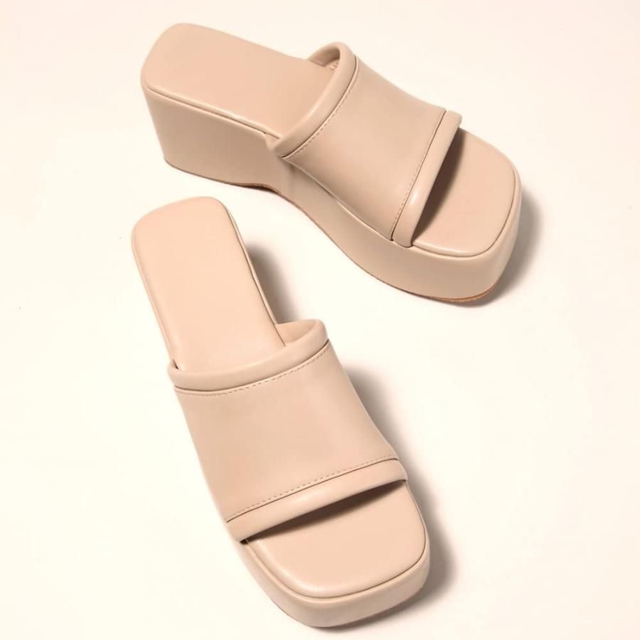 【並行輸入品】Makmeoyw Platform Slides for Women Dress Mules with High Heel Slの画像