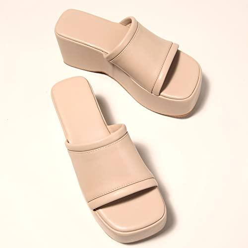 【並行輸入品】Makmeoyw Platform Slides for Women Dress Mules with High Heel Slの画像