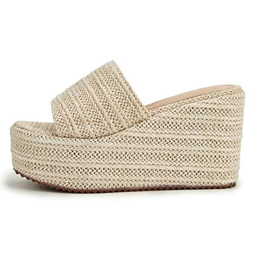 【並行輸入品】Espadrille Platform Slip On Mules Wedge Slide Sandals Open Toe Sの画像